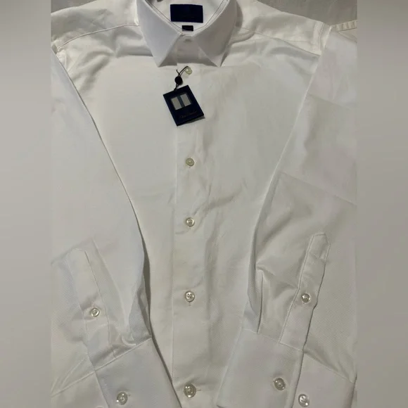 David Donahue White Dress Shirt. 34/35 Sleeves. 17.5 Neck. Trim Fit. - Picture 4 of 12